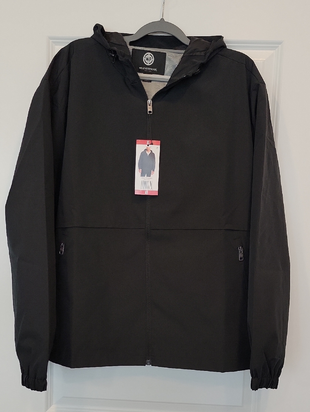 Weatherproof Men's Black Hooded Rain Jacket XL NWT